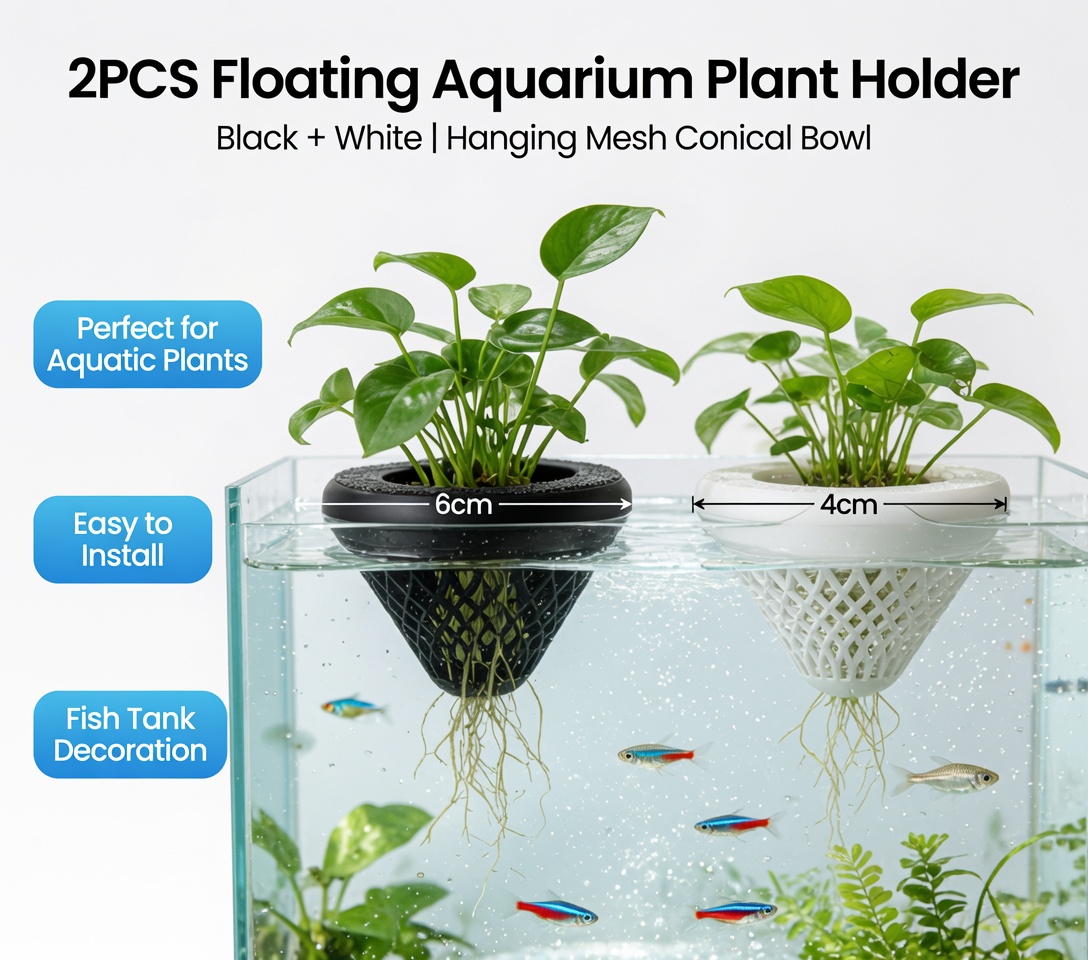 2PCS 플로팅 수족관 식물 홀더, 물고기 탱크용 걸이 - Aquarium Plant Display 리뷰 및 가격